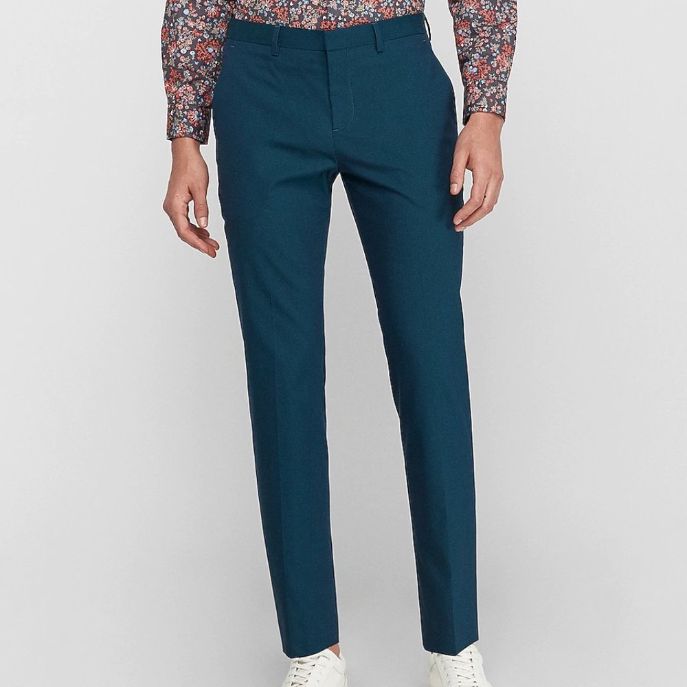Express Slim Turquoise Cotton-Blend Suit Pant